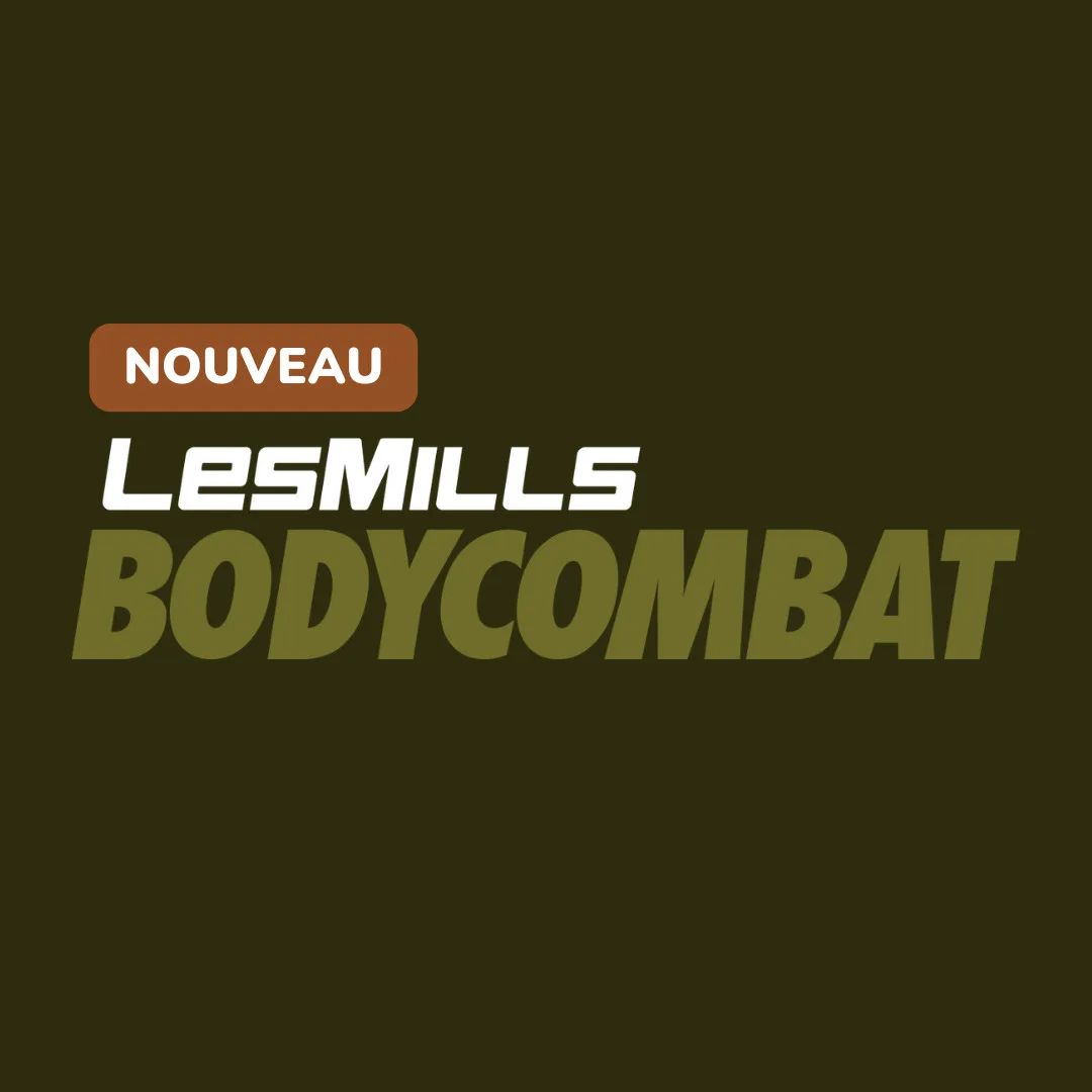 Logo LesMills BODYCOMBAT, texte Nouveau, fond vert