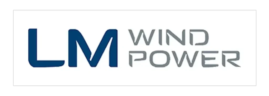 Logo LM Wind Power en bleu et gris.