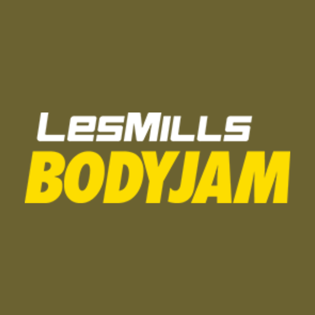 Logo LesMills BODYJAM jaune sur fond olive