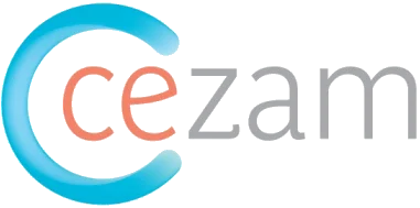 Logo Cezam avec lettre C bleue et texte gris.