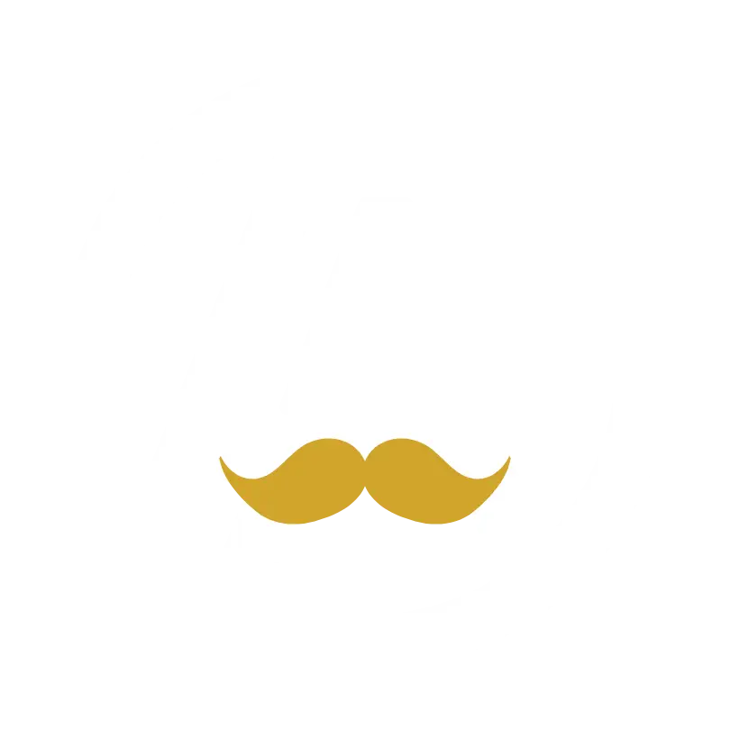 Logo rond noir et blanc avec moustache