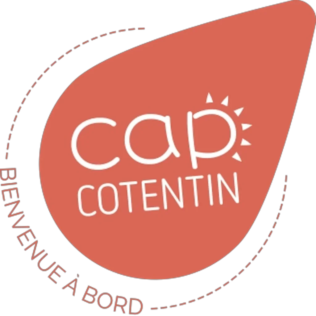 Logo "Cap Cotentin", bienvenue à bord, couleur rouge.